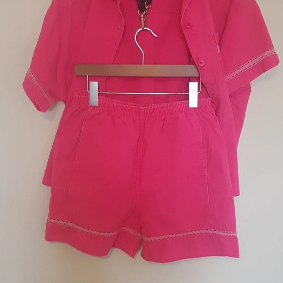 Vintage 90s Pink Cotton Shirt and Elastic Waist Shorts Set Button Down … - Picture 2 of 8